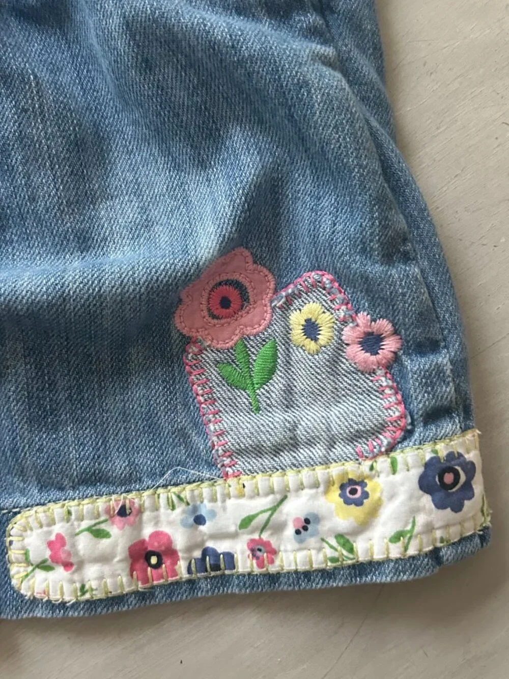 Vintage Y2K BabyGap Denim Overall Jumper Dress Size 6-12 Months Embroidered